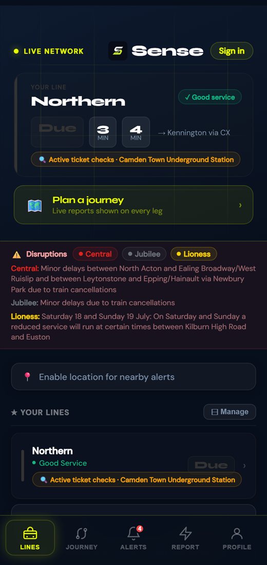 Sense app — live line status