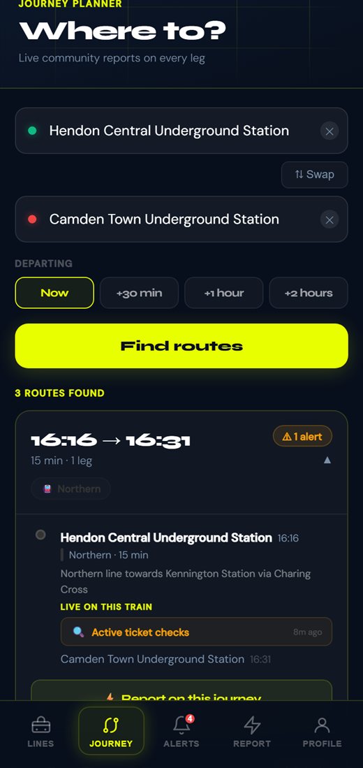 Sense app — journey planner with live reports