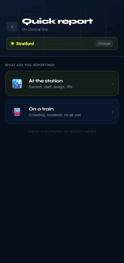 Sense app — quick report in two taps